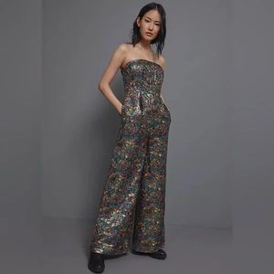 NWT Anthropologie Maeve Samantha Shimmer Wide Leg Jumpsuit Sz 4